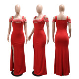 One Shoulder Solid Color Split Maxi Dress CYA-902531