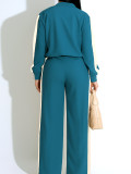 Contrast Color Long Sleeve Drawstring Two Piece Pants Set HNIF-YF012