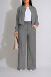 Solid Color Long Sleeve Coat Two Piece Pants Set HNIF-MC014