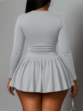 Solid Color Long Sleeve Top Pleated Skirts Suit HNIF-YF193