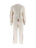 Contrast Color Long Sleeve Drawstring Two Piece Pants Set HNIF-YF012