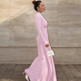 Solid Color Long Sleeve Ruched Maxi Dress BLG-D5519165A