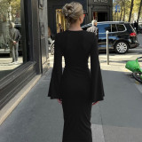 Long Sleeve Ruched Slim Maxi Dress BLG-D5819792A