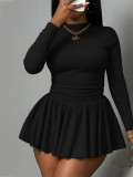 Solid Color Long Sleeve Top Pleated Skirts Suit HNIF-YF193