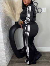 Stripe Patchwork Long Sleeve Sport Pants Suit HNIF-YF024
