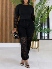 Lace Hollow Out See Through Two Piece Pants Set HNIF-SR013