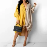Loose Contrast Color Drawstring Shirt Dress HNIF-YF006