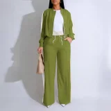Contrast Color Long Sleeve Drawstring Two Piece Pants Set HNIF-YF012