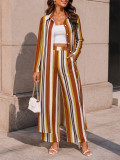 Stripe Long Sleeve Long Shirt Coat Pants Suit HNIF-GY319