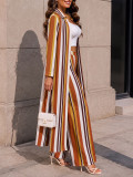 Stripe Long Sleeve Long Shirt Coat Pants Suit HNIF-GY319