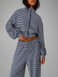Stripe Stand Collar Top Wide Leg Pants 2 Piece Set HNIF-MC008