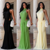 Sleeveless Solid Color Backless Maxi Dress BY-7812