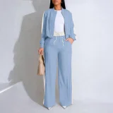 Contrast Color Long Sleeve Drawstring Two Piece Pants Set HNIF-YF012