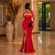 One Shoulder Solid Color Split Maxi Dress CYA-902531