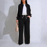 Contrast Color Long Sleeve Drawstring Two Piece Pants Set HNIF-YF012