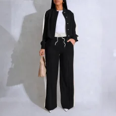 Contrast Color Long Sleeve Drawstring Two Piece Pants Set HNIF-YF012