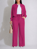Solid Color Long Sleeve Coat Two Piece Pants Set HNIF-MC014