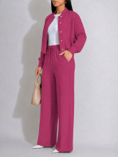 Solid Color Long Sleeve Coat Two Piece Pants Set HNIF-MC014