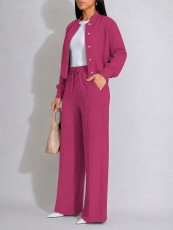 Solid Color Long Sleeve Coat Two Piece Pants Set HNIF-MC014