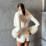 Solid Color Casual Deep V Neck Fur Top GSZM-D26BS347