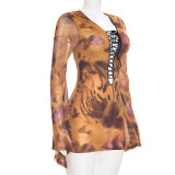 Hollow Out Mesh Tie Up Mini Dress GDSF-J26DS391