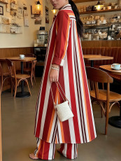 Stripe Long Sleeve Long Shirt Coat Pants Suit HNIF-GY319