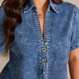 Plus Size V Neck Short Sleeve Casual Denim Dress GDAM-218837