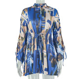 Printed Long Sleeve Drawstring Mini Dress GJYO-JD305783