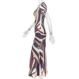 Color Block Short Sleeve Printed Maxi Dress GJYO-JD305660