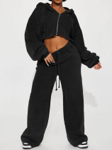Fashion Hooded Coat And Drawstring Wide-Leg Pants Two Piece Set CH-26051