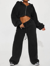 Fashion Hooded Coat And Drawstring Wide-Leg Pants Two Piece Set CH-26051