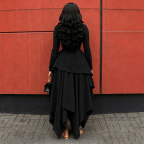 Long Sleeve Ruffles Irregular Maxi Dress YF-11117