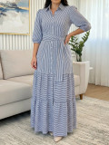Long Sleeve Stripe Belt Shirt Dress GYLY-10973