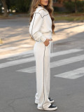 Contrast-Color Striped Zipper Coat Wide-Leg Pants Casual Sports Two Piece Set HNIF-MC006