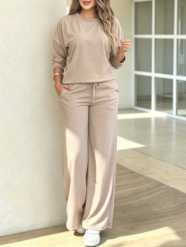 Solid Color Long Sleeve Pants 2 Piece Set MIL-L422