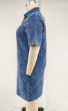 Plus Size V Neck Short Sleeve Casual Denim Dress GDAM-218837