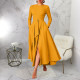 Long Sleeve Solid Color Tie Up Maxi Dress YF-11134