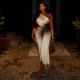 Slash Shoulder Ruched Sleeveless Maxi Dress GJYO-JD305813