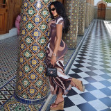 Color Block Short Sleeve Printed Maxi Dress GJYO-JD305660