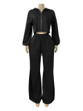 Fashion Hooded Coat And Drawstring Wide-Leg Pants Two Piece Set CH-26051