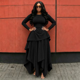 Long Sleeve Ruffles Irregular Maxi Dress YF-11117