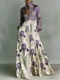 Plus Size Retro Print Loose Long Sleeve Maxi Dress GQLK-KG-6697