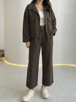Solid Color Long Sleeve Two Piece Pants Set MIL-L418