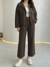 Solid Color Long Sleeve Two Piece Pants Set MIL-L418