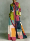 Plus Size Retro Print Loose Long Sleeve Maxi Dress GQLK-KG-6697