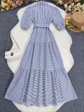 Long Sleeve Stripe Belt Shirt Dress GYLY-10973