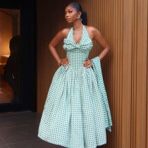 Halterneck V Neck Plaid Maxi Dress GJYO-JD305785