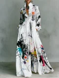 Plus Size Retro Print Loose Long Sleeve Maxi Dress GQLK-KG-6697
