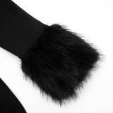 Solid Color Fur Neck Long Sleeve Mini Dress MXBF-Q26DS220