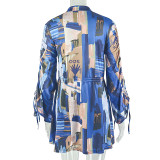 Printed Long Sleeve Drawstring Mini Dress GJYO-JD305783